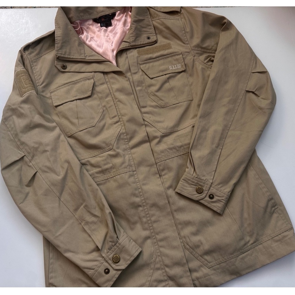 5.11 Tactical Womens Khaki Tan Utility Field Jacket Pink Lining‎ Large Ripstop